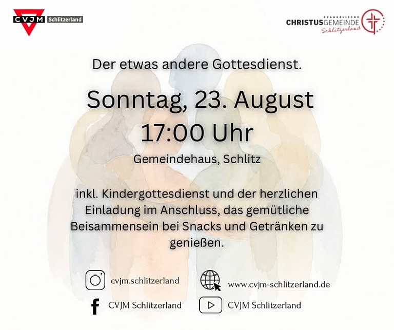 Der etwas andere Gottesdienst "United - gemeinsam statt einsam" Sonntag, 23. August 2026, Ev. Gemeindehaus Schlitz