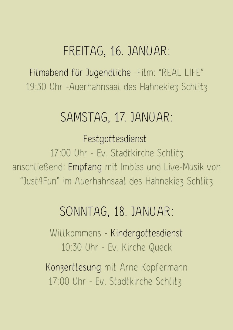 Eröffnungsfest Gesamtkirchengemeinde, 16. bis 18. Januar 2026