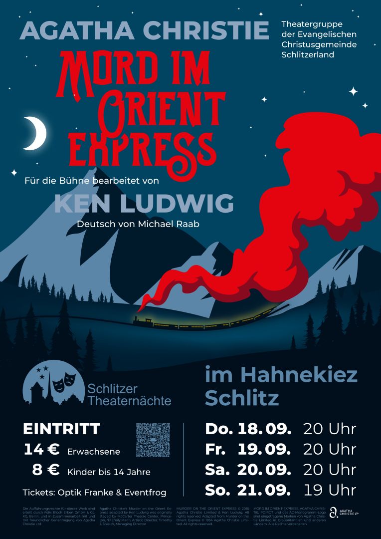 "Mord im Orientexpress", 18./19./20.09.2025 - 20 Uhr, 21.09.2025 - 19 Uhr, Auerhahnsaal (Hahnekiez), Schlitz